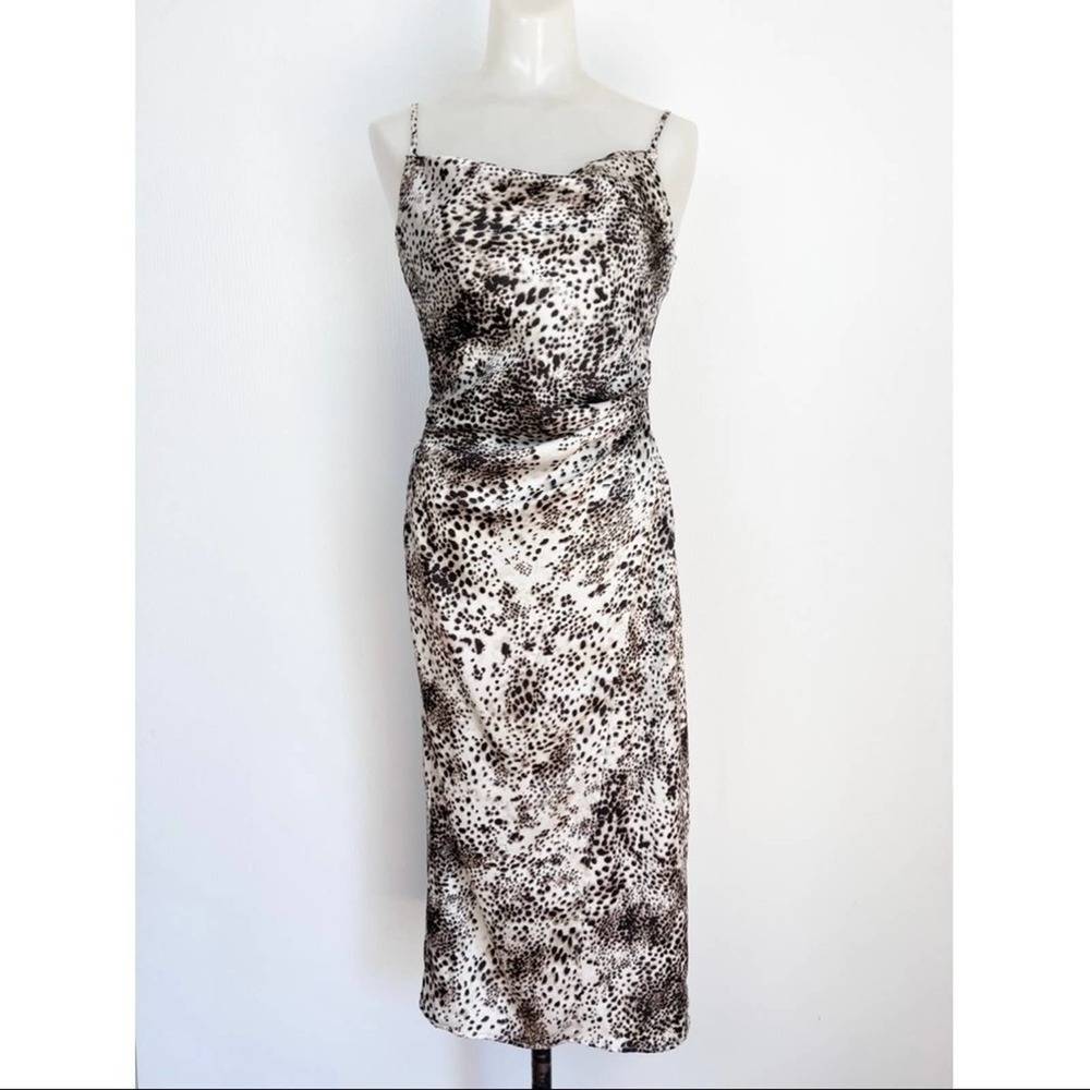 Neutral Animal Print Midi Slip Dress - Brand Unspecified